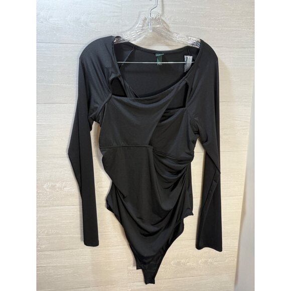Wild Fable XL‎ Black Long Sleeve Draped Bodysuit - Picture 5 of 8